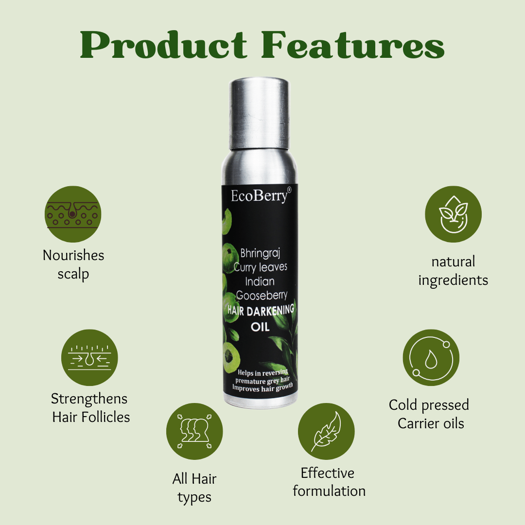 Bhringraj Curry Leaves Indian Gooseberry Hair Darkening Oil - EcoBerry - Features