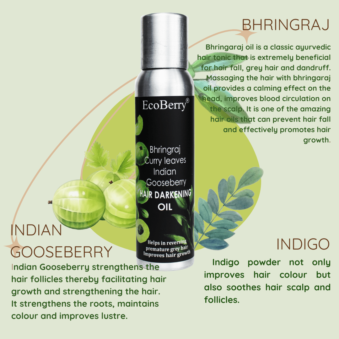 Bhringraj Curry Leaves Indian Gooseberry Hair Darkening Oil - EcoBerry - Ingredients