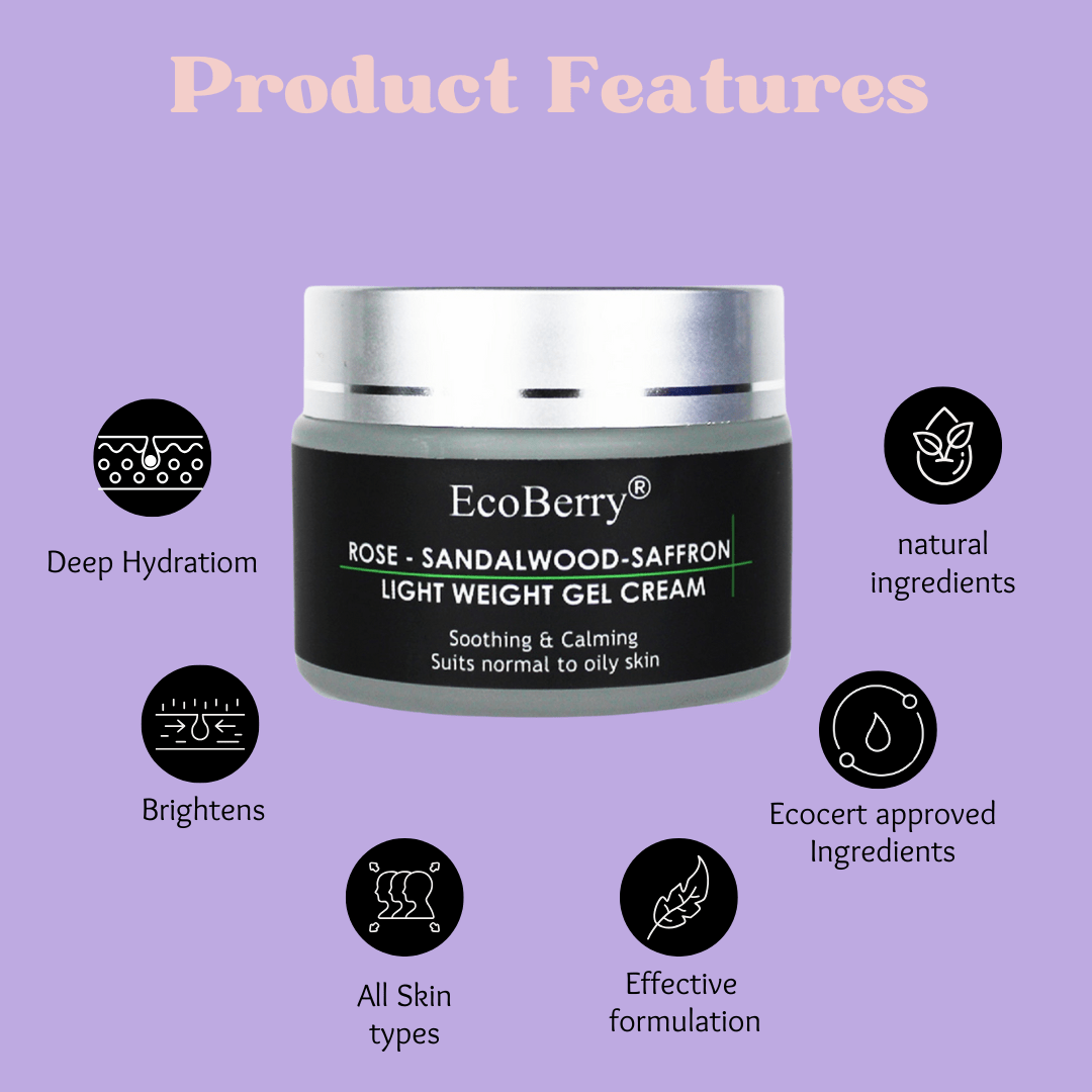 Rose Sandalwood Saffron Light Weight Gel Cream - EcoBerry
