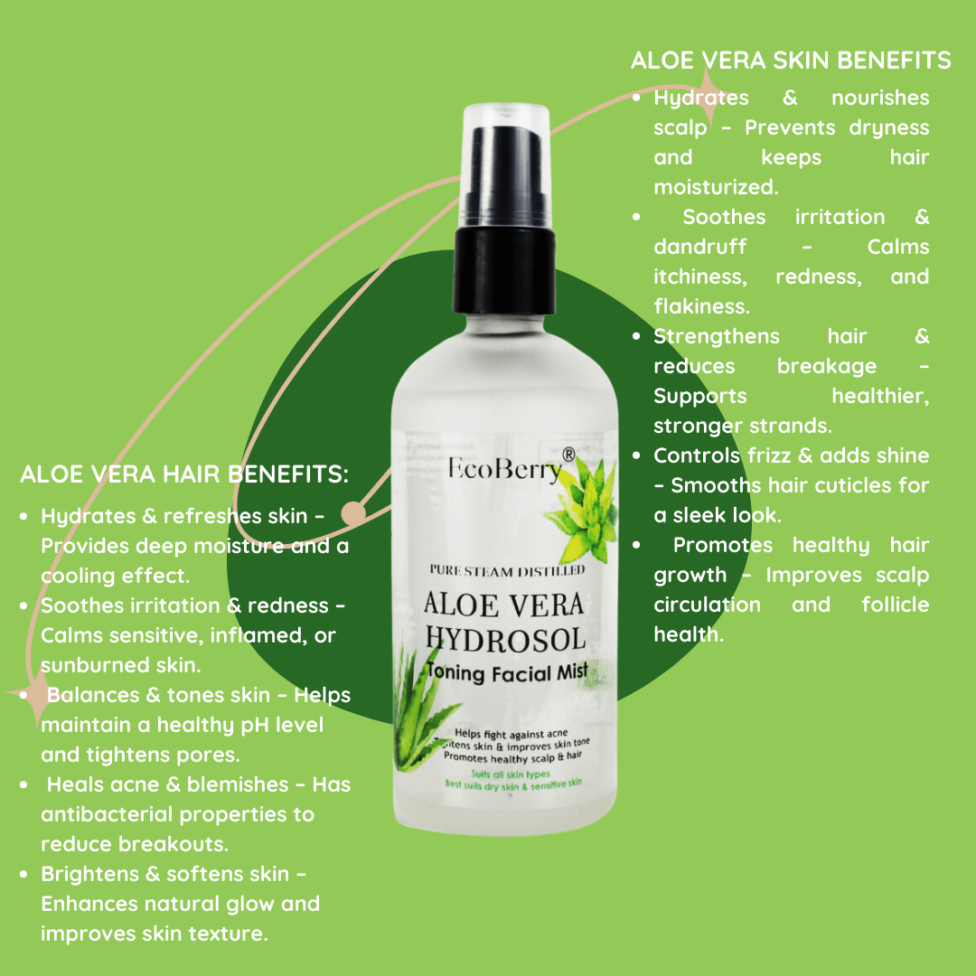 Steam Distilled Aloe vera Hydrosol Toning Mist - EcoBerry - Benefits