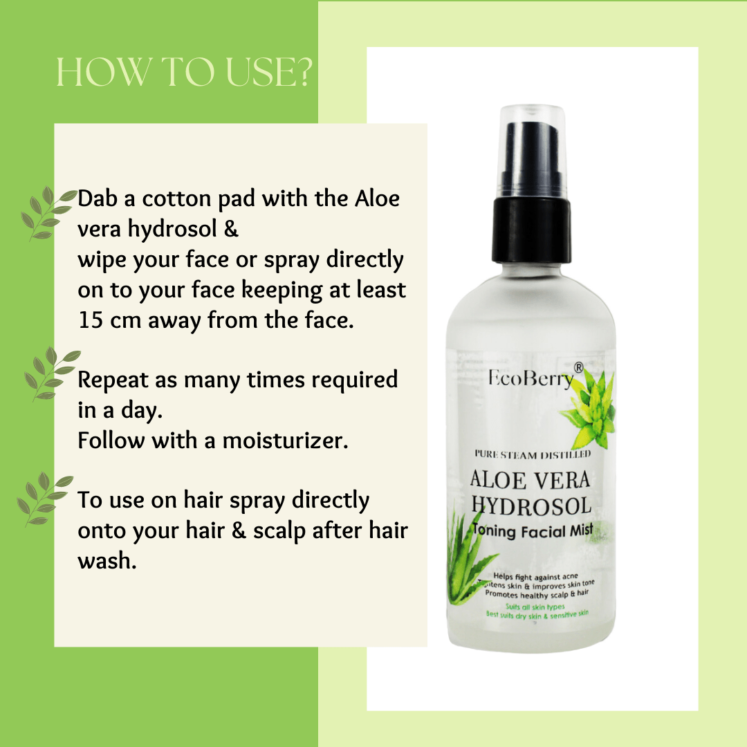 Steam Distilled Aloe vera Hydrosol Toning Mist - EcoBerry - Usage Instructions