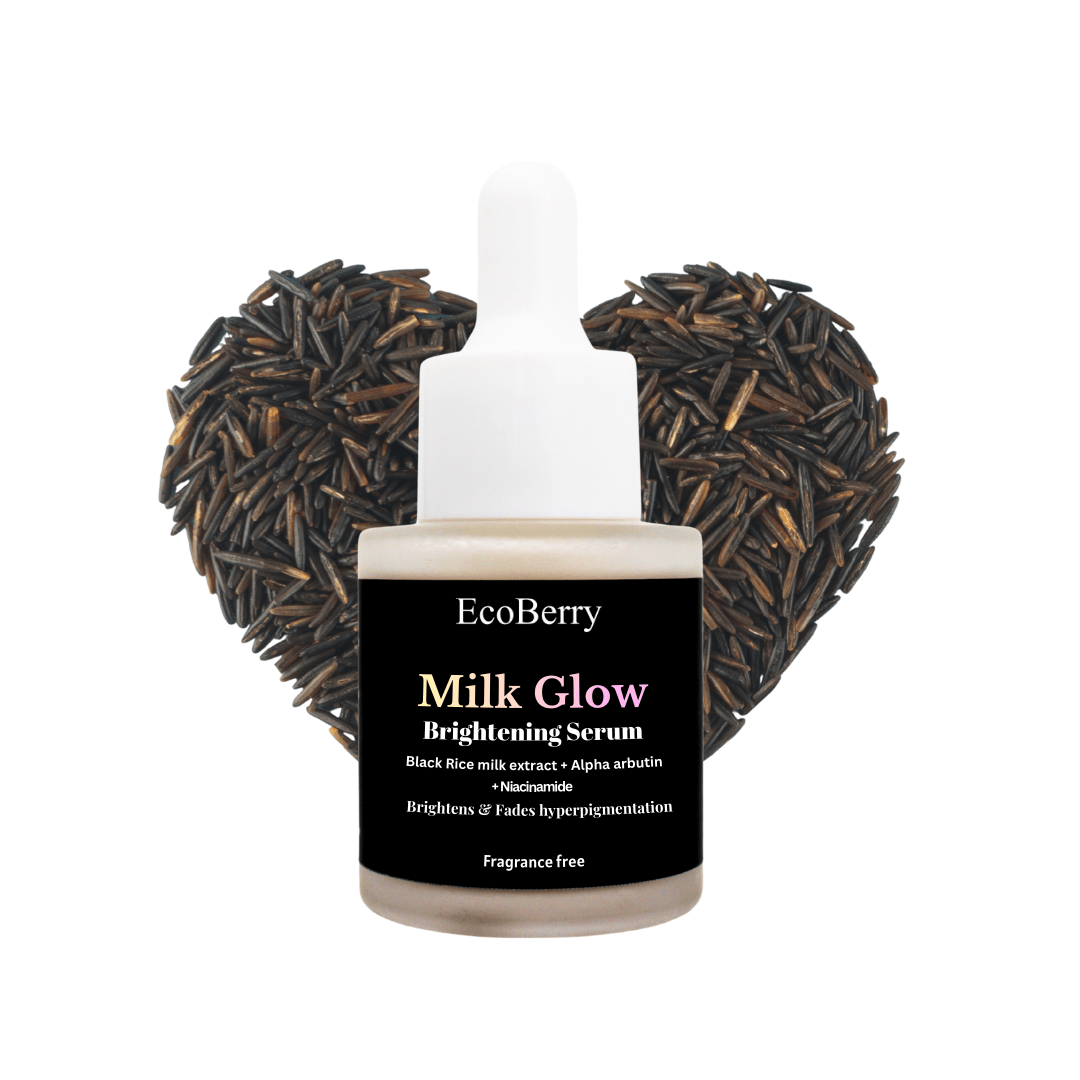 Milk Glow Brightening Serum With Black Rice Extract, Alpha Arbutin, Niacinamide & Hyaluronic Acid - EcoBerry