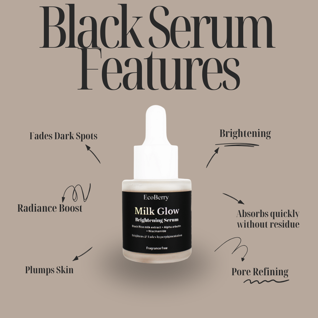 Milk Glow Brightening Serum With Black Rice Extract, Alpha Arbutin, Niacinamide & Hyaluronic Acid - EcoBerry