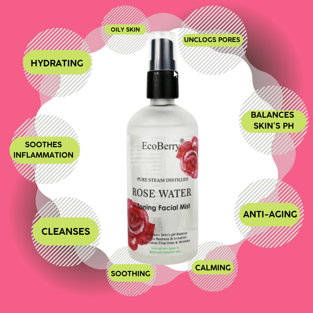 Steam Distilled Rose Water Toning Facial Mist - EcoBerry - Uses 