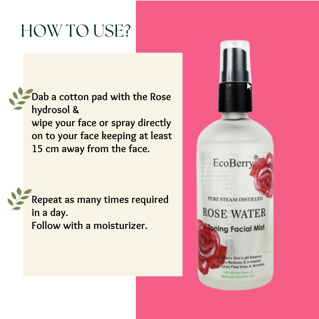 Steam Distilled Rose Water Toning Facial Mist - EcoBerry - Usage Instructions